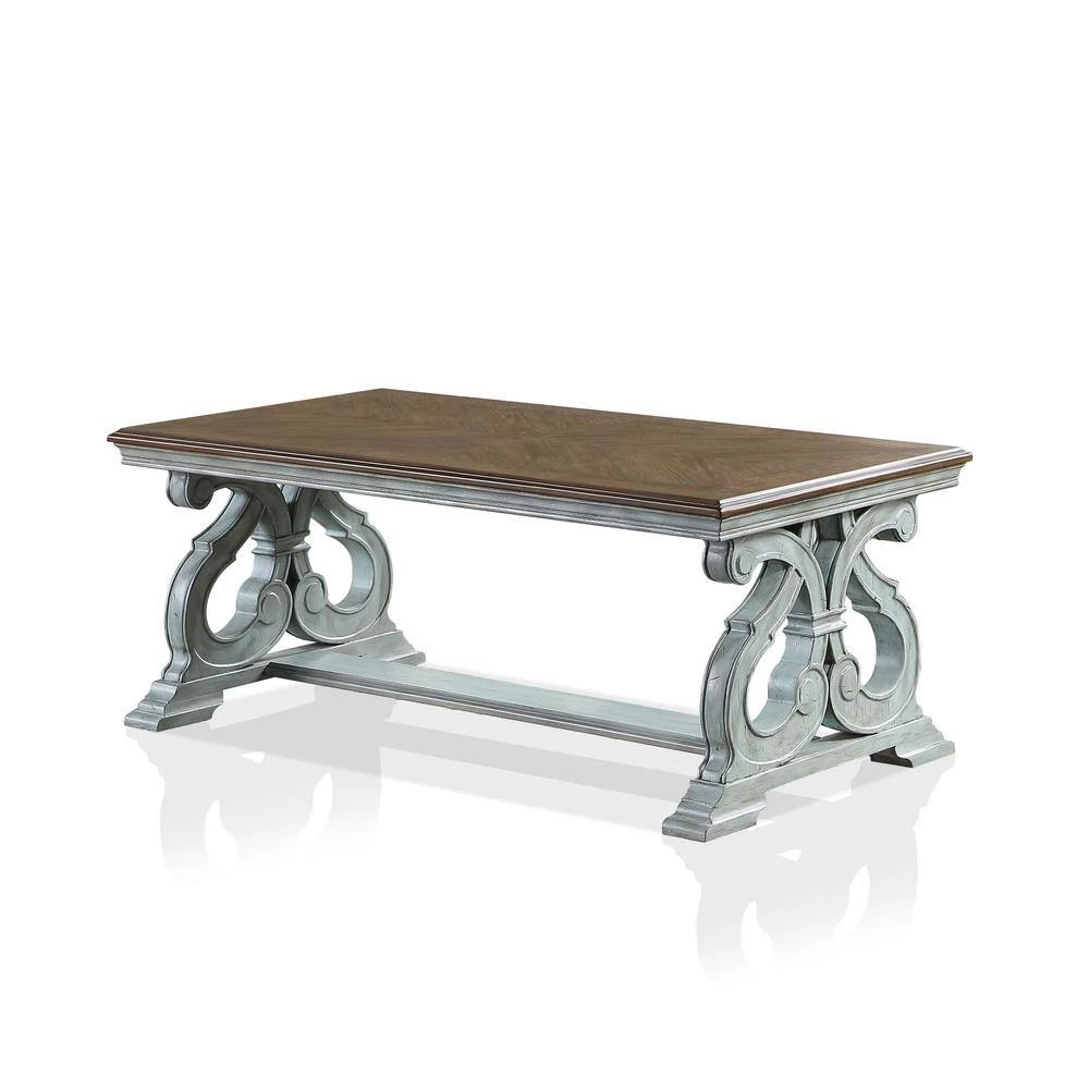 Myrtle 50 in. Oak/Antique Blue Large Rectangle Wood Coffee Table by Furniture of America 2 Myrtle 50 in. Oak/Antique Blue Large Rectangle Wood Coffee Table by Furniture of America - Image 2