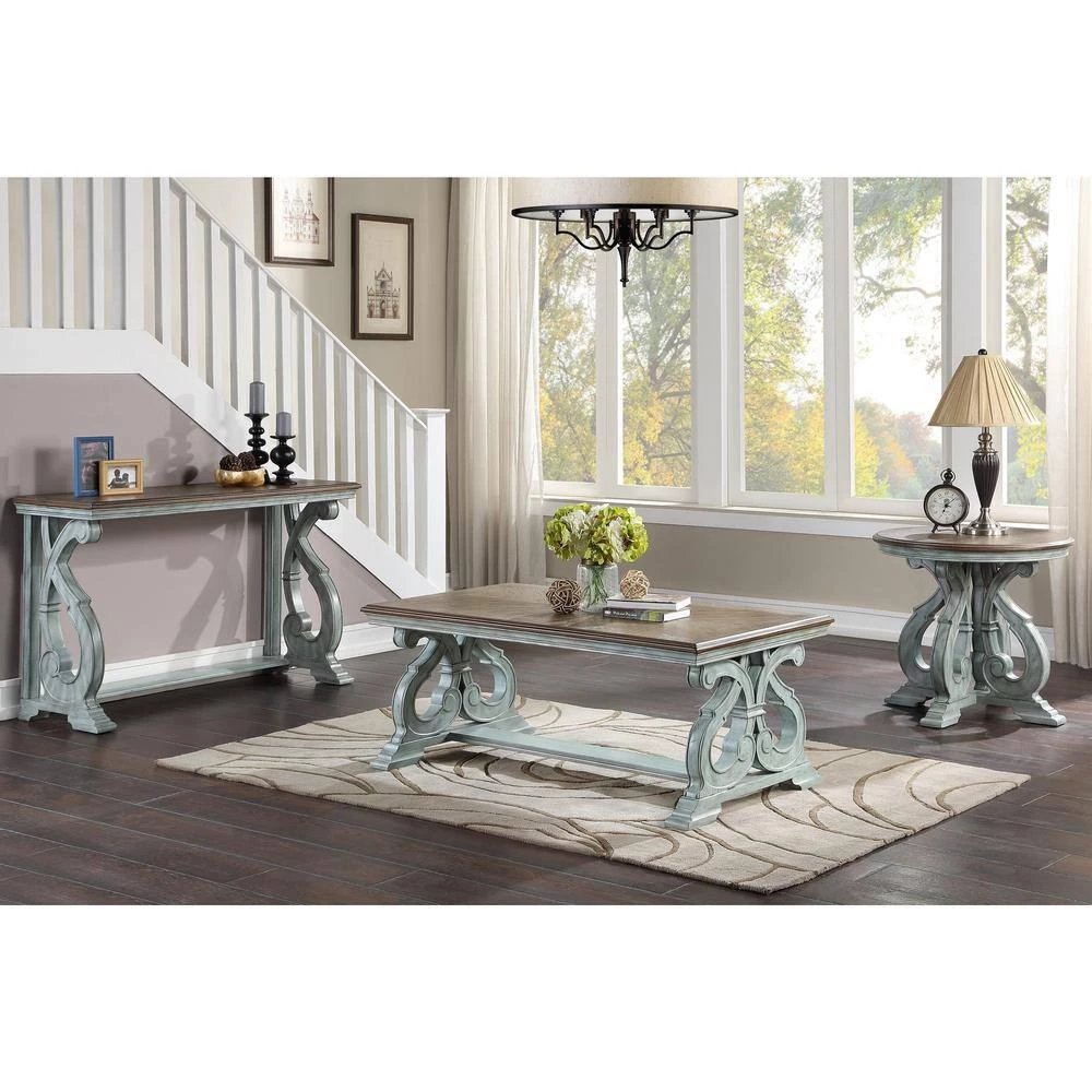 Myrtle 50 in. Oak/Antique Blue Standard Rectangle Wood Console Table with Storage by Furniture of America 6 Myrtle 50 in. Oak/Antique Blue Standard Rectangle Wood Console Table with Storage by Furniture of America - Image 6