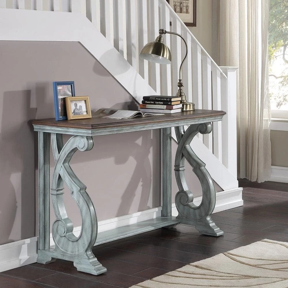 Myrtle 50 in. Oak/Antique Blue Standard Rectangle Wood Console Table with Storage by Furniture of America 4 Myrtle 50 in. Oak/Antique Blue Standard Rectangle Wood Console Table with Storage by Furniture of America - Image 4