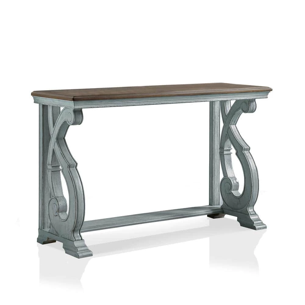Myrtle 50 in. Oak/Antique Blue Standard Rectangle Wood Console Table with Storage by Furniture of America 2 Myrtle 50 in. Oak/Antique Blue Standard Rectangle Wood Console Table with Storage by Furniture of America - Image 2