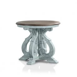 Myrtle 27 in. Oak and Antique Blue Round Wood Top End Table by Furniture of America -Furniture of America Sales Store oak and antique blue furniture of america end side tables idf 4663bl e 4f 1000
