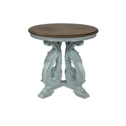 Myrtle 27 in. Oak and Antique Blue Round Wood Top End Table by Furniture of America