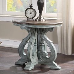 Myrtle 27 in. Oak and Antique Blue Round Wood Top End Table by Furniture of America -Furniture of America Sales Store oak and antique blue furniture of america end side tables idf 4663bl e c3 1000