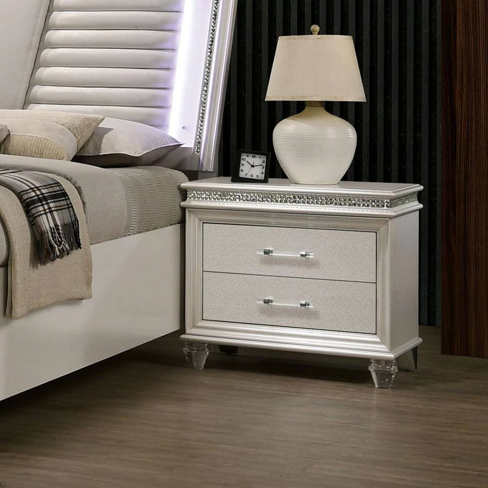 Noriah 2-Drawer Pearl White and White Nightstand by Furniture of America 2 Noriah 2-Drawer Pearl White and White Nightstand by Furniture of America - Image 2