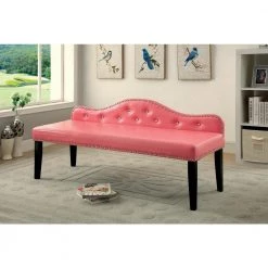 Sherrill Pink Bench with Tufted Back (27.5 in. H X 64 in. W X 21 in. D) by Furniture of America 5 Sherrill Pink Bench with Tufted Back (27.5 in. H X 64 in. W X 21 in. D) by Furniture of America -Furniture of America Sales Store pink furniture of america dining benches idf bn6883pk l 31 1000