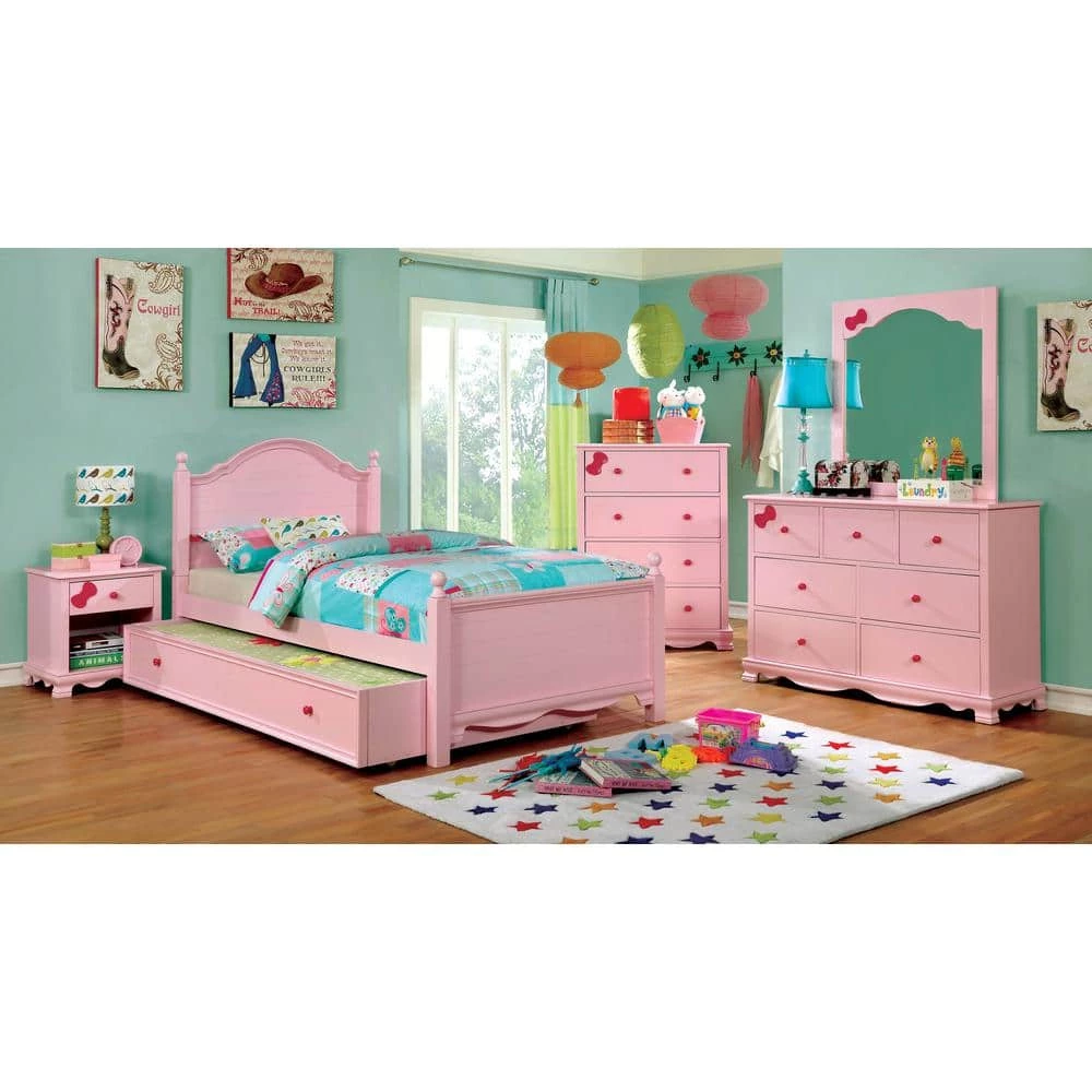 Alpine Rose Pink Wood Twin Bed by Furniture of America 2 Alpine Rose Pink Wood Twin Bed by Furniture of America - Image 2