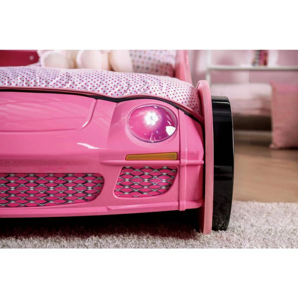 Meera Pink Twin Race Car Bed by Furniture of America 4 Meera Pink Twin Race Car Bed by Furniture of America - Image 4