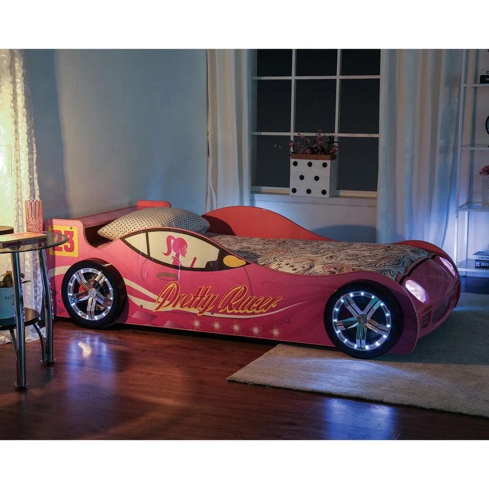 Meera Pink Twin Race Car Bed by Furniture of America 2 Meera Pink Twin Race Car Bed by Furniture of America - Image 2
