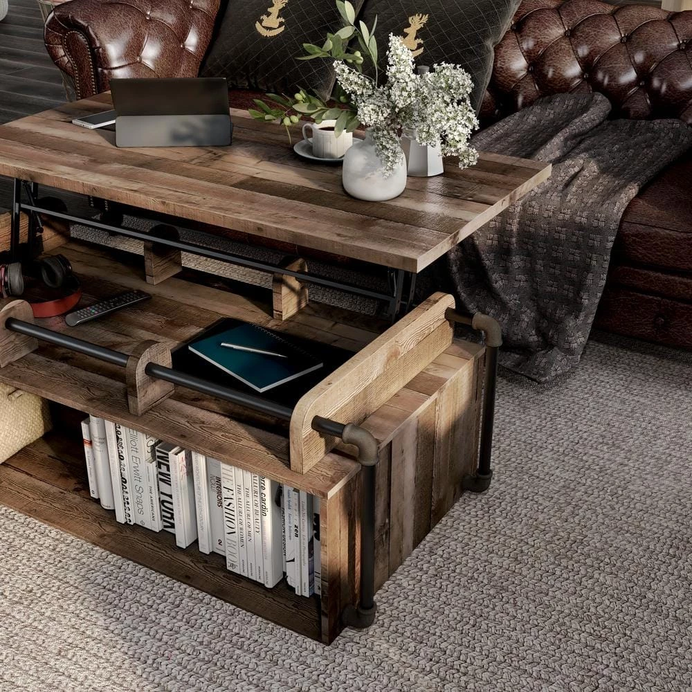 Beah 52 in. Reclaimed Barnwood Large Rectangle Wood Coffee Table with Lift Top by Furniture of America 6 Beah 52 in. Reclaimed Barnwood Large Rectangle Wood Coffee Table with Lift Top by Furniture of America - Image 6