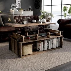 Beah 52 in. Reclaimed Barnwood Large Rectangle Wood Coffee Table with Lift Top by Furniture of America