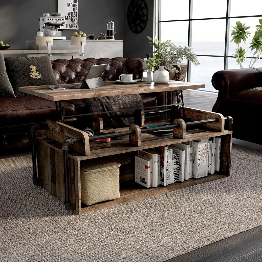 Beah 52 in. Reclaimed Barnwood Large Rectangle Wood Coffee Table with Lift Top by Furniture of America 1 Beah 52 in. Reclaimed Barnwood Large Rectangle Wood Coffee Table with Lift Top by Furniture of America