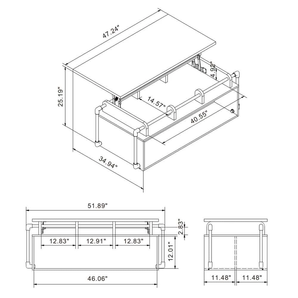 Beah 52 in. Reclaimed Barnwood Large Rectangle Wood Coffee Table with Lift Top by Furniture of America 3 Beah 52 in. Reclaimed Barnwood Large Rectangle Wood Coffee Table with Lift Top by Furniture of America - Image 3