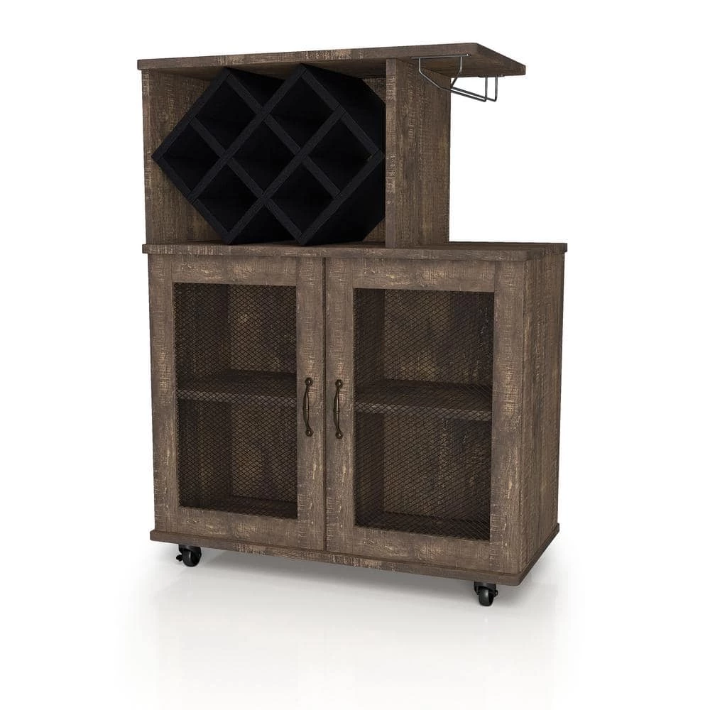 Ari Reclaimed Oak Mobile Mini Bar with Wine Rack by Furniture of America 6 Ari Reclaimed Oak Mobile Mini Bar with Wine Rack by Furniture of America - Image 6