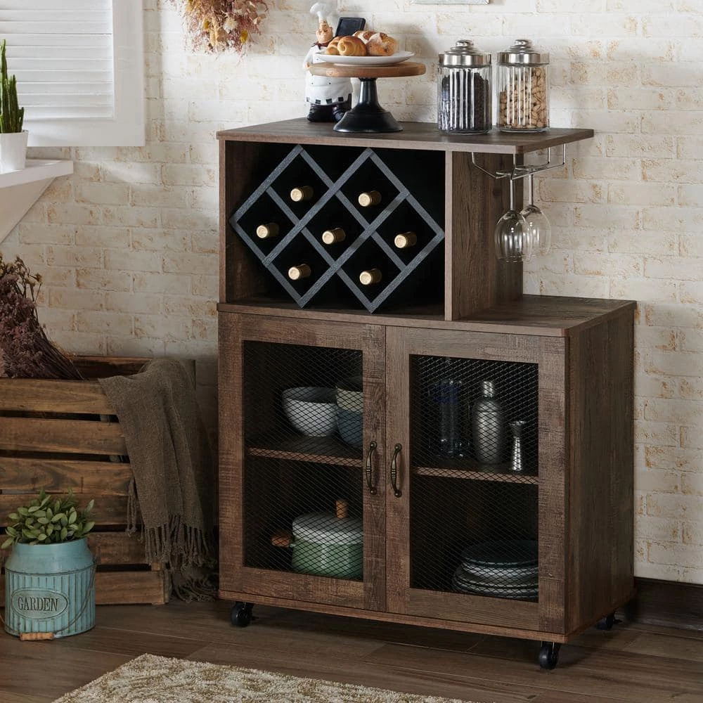 Ari Reclaimed Oak Mobile Mini Bar with Wine Rack by Furniture of America 9 Ari Reclaimed Oak Mobile Mini Bar with Wine Rack by Furniture of America - Image 9