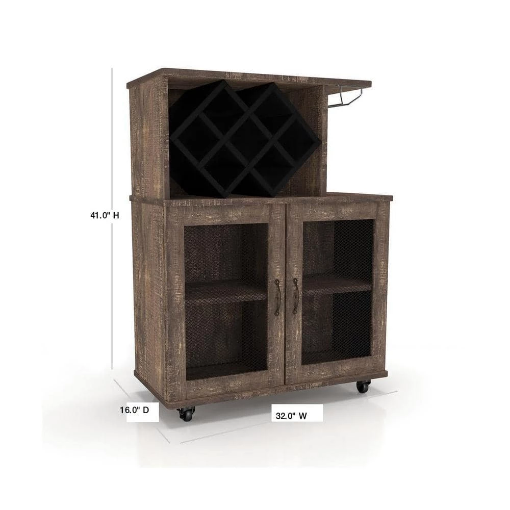Ari Reclaimed Oak Mobile Mini Bar with Wine Rack by Furniture of America 3 Ari Reclaimed Oak Mobile Mini Bar with Wine Rack by Furniture of America - Image 3