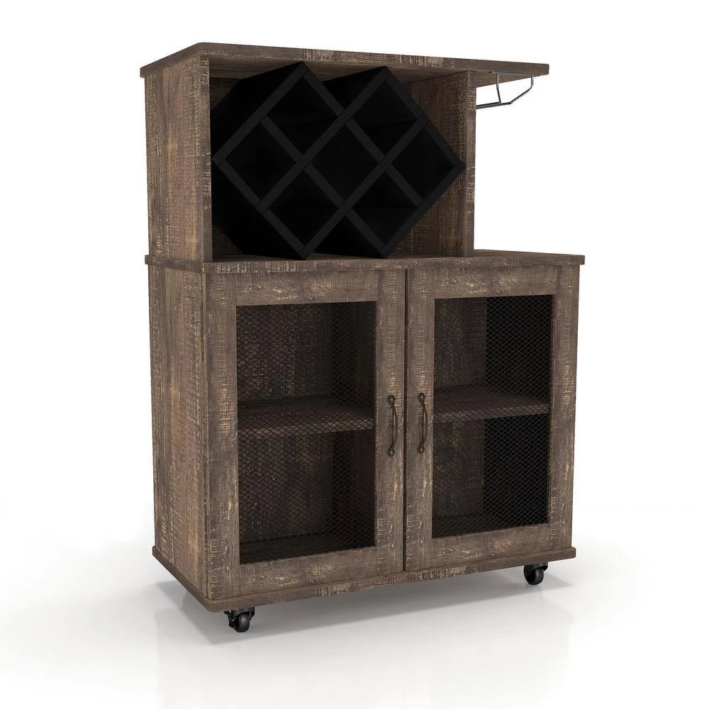 Ari Reclaimed Oak Mobile Mini Bar with Wine Rack by Furniture of America 5 Ari Reclaimed Oak Mobile Mini Bar with Wine Rack by Furniture of America - Image 5