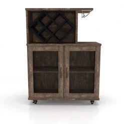 Ari Reclaimed Oak Mobile Mini Bar with Wine Rack by Furniture of America