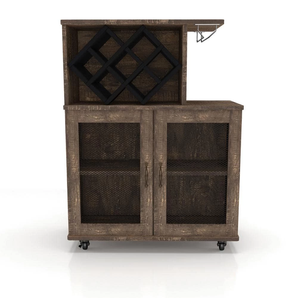 Ari Reclaimed Oak Mobile Mini Bar with Wine Rack by Furniture of America 1 Ari Reclaimed Oak Mobile Mini Bar with Wine Rack by Furniture of America