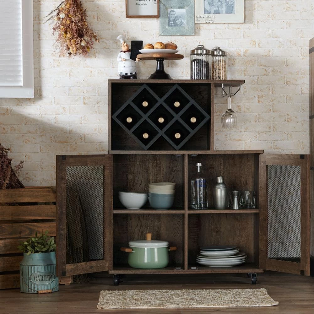 Ari Reclaimed Oak Mobile Mini Bar with Wine Rack by Furniture of America 4 Ari Reclaimed Oak Mobile Mini Bar with Wine Rack by Furniture of America - Image 4