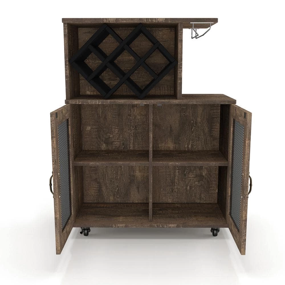 Ari Reclaimed Oak Mobile Mini Bar with Wine Rack by Furniture of America 2 Ari Reclaimed Oak Mobile Mini Bar with Wine Rack by Furniture of America - Image 2