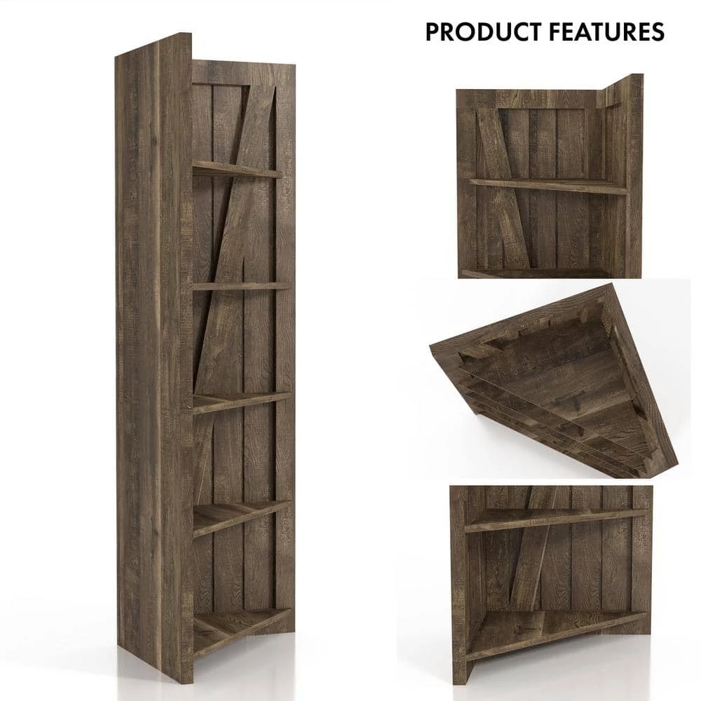 Helsa Reclaimed Oak 5-Shelf Corner Display Bookcase by Furniture of America 5 Helsa Reclaimed Oak 5-Shelf Corner Display Bookcase by Furniture of America - Image 5