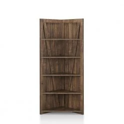 Helsa Reclaimed Oak 5-Shelf Corner Display Bookcase by Furniture of America