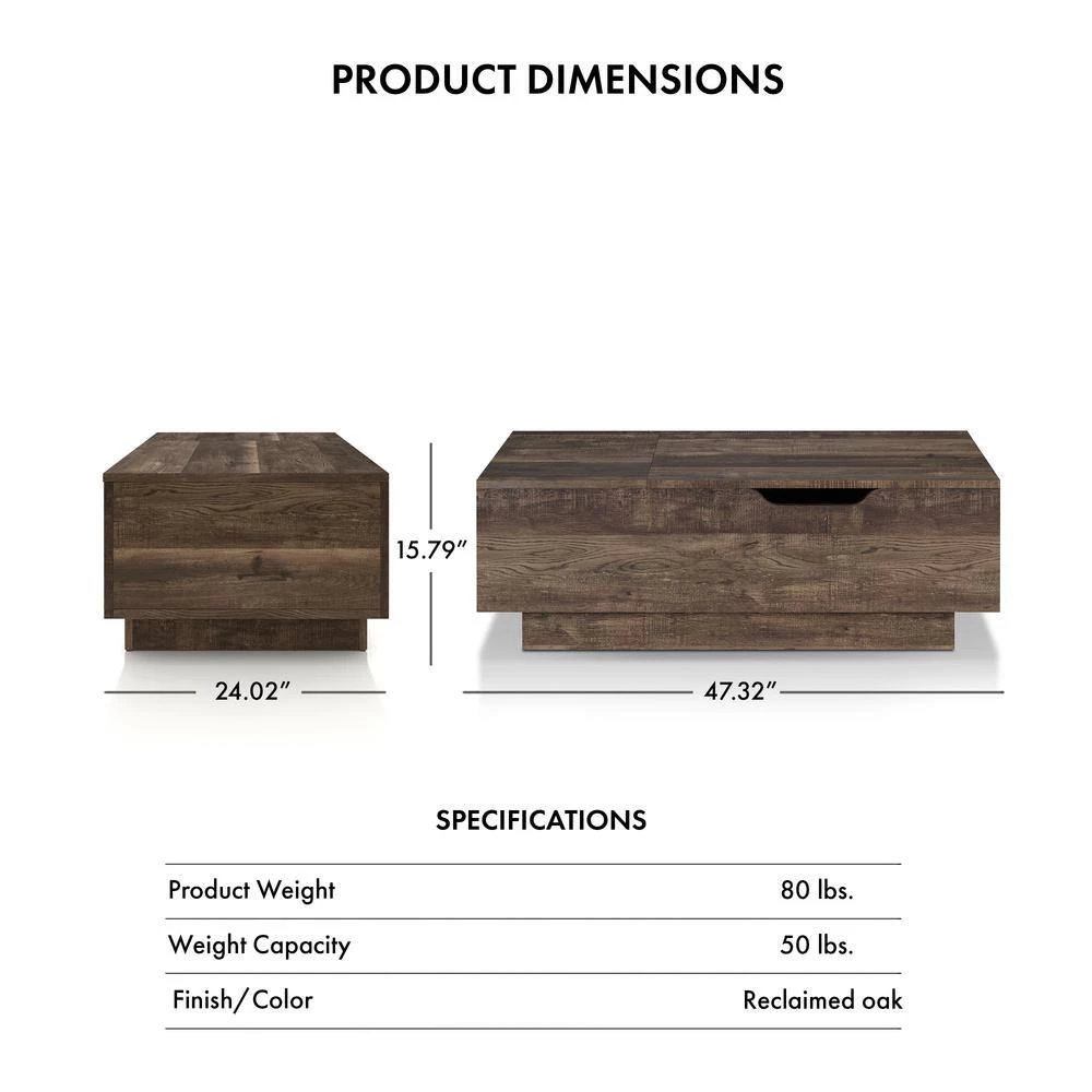 Klondike 47.32 in. Reclaimed Oak Rectangle Wood Coffee Table with Lift Top by Furniture of America 7 Klondike 47.32 in. Reclaimed Oak Rectangle Wood Coffee Table with Lift Top by Furniture of America - Image 7