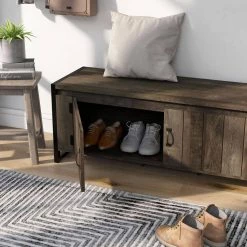 Prue Brown Bench with Storage (17.7 in. H x 49.2 in. W x 16.45 in. D) by Furniture of America -Furniture of America Sales Store reclaimed oak furniture of america dining benches fgi 2162c25 44 1000