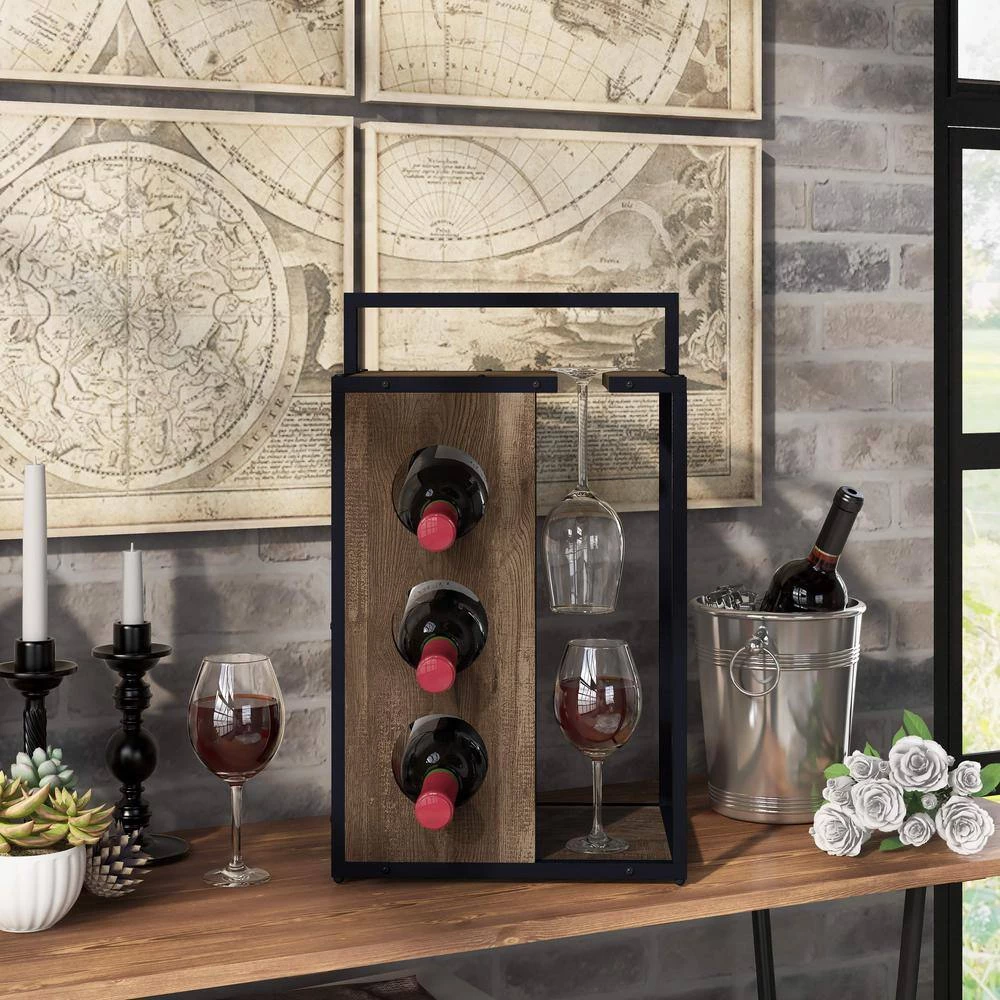 Laurel Hill 3-Bottle Brown Wine Rack by Furniture of America 6 Laurel Hill 3-Bottle Brown Wine Rack by Furniture of America - Image 6