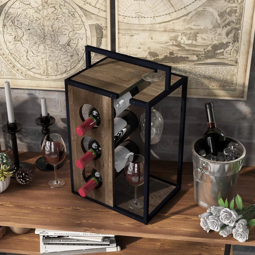 Laurel Hill 3-Bottle Brown Wine Rack by Furniture of America 4 Laurel Hill 3-Bottle Brown Wine Rack by Furniture of America - Image 4