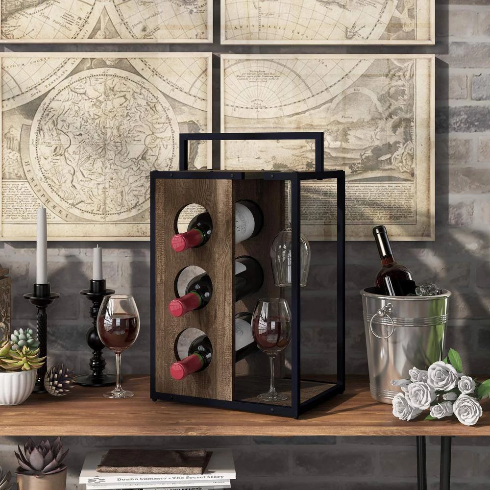 Laurel Hill 3-Bottle Brown Wine Rack by Furniture of America 2 Laurel Hill 3-Bottle Brown Wine Rack by Furniture of America - Image 2