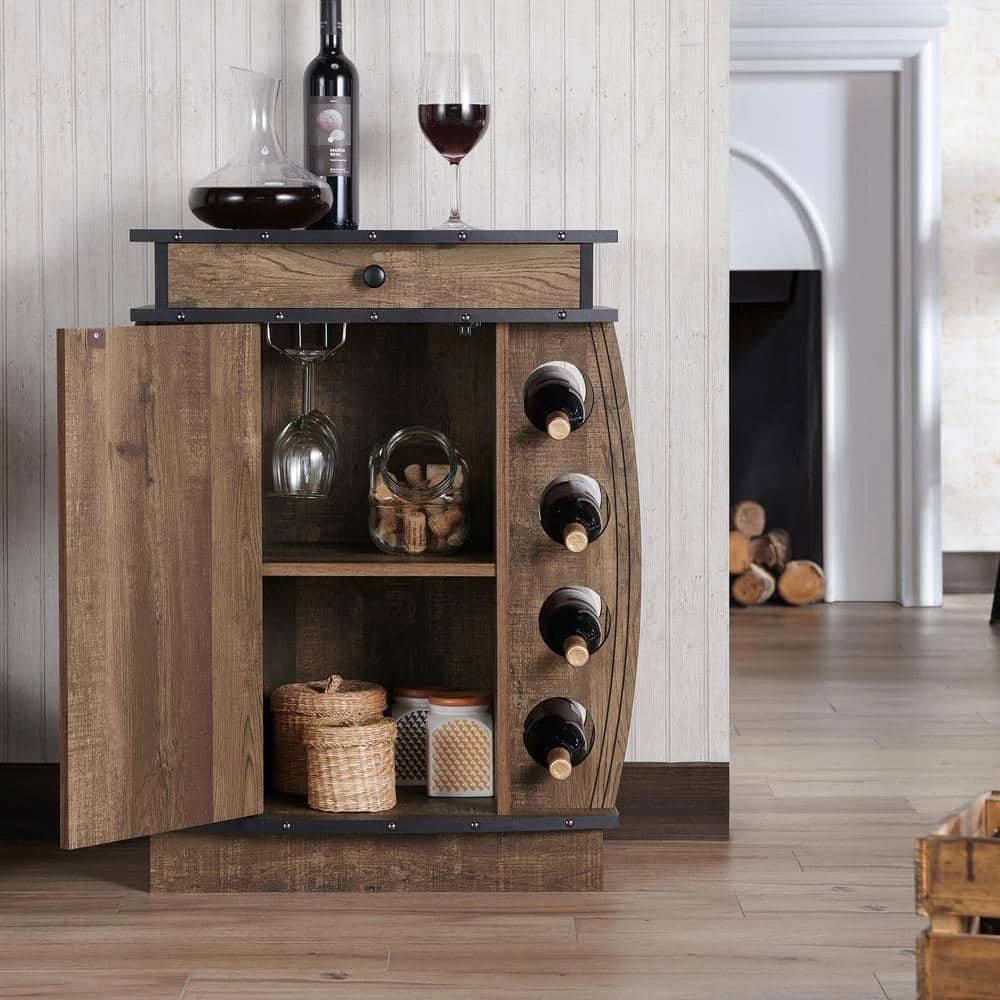 Camby Reclaimed Oak 8-Bottle Wine Cabinet by Furniture of America 2 Camby Reclaimed Oak 8-Bottle Wine Cabinet by Furniture of America - Image 2