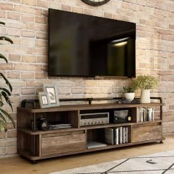 Osman 71 in. Reclaimed Oak TV Console with 2-Storage Drawers Fits TVs Up To 80 in. with Cable Management by Furniture of America -Furniture of America Sales Store reclaimed oak furniture of america tv stands fgi 19800c25 31 1000