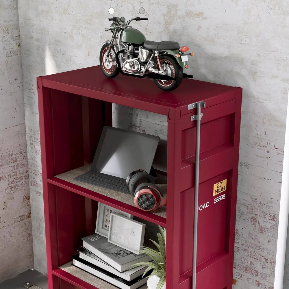 Klimson 64 in.H Red 4-Shelf Bookcase by Furniture of America 4 Klimson 64 in.H Red 4-Shelf Bookcase by Furniture of America - Image 4