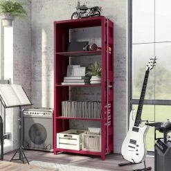 Klimson 64 in.H Red 4-Shelf Bookcase by Furniture of America