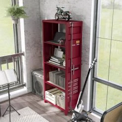 Klimson 64 in.H Red 4-Shelf Bookcase by Furniture of America 12 Klimson 64 in.H Red 4-Shelf Bookcase by Furniture of America -Furniture of America Sales Store red and silver high gloss powder coating furniture of america bookcases bookshelves idf ac333rd fa 1000