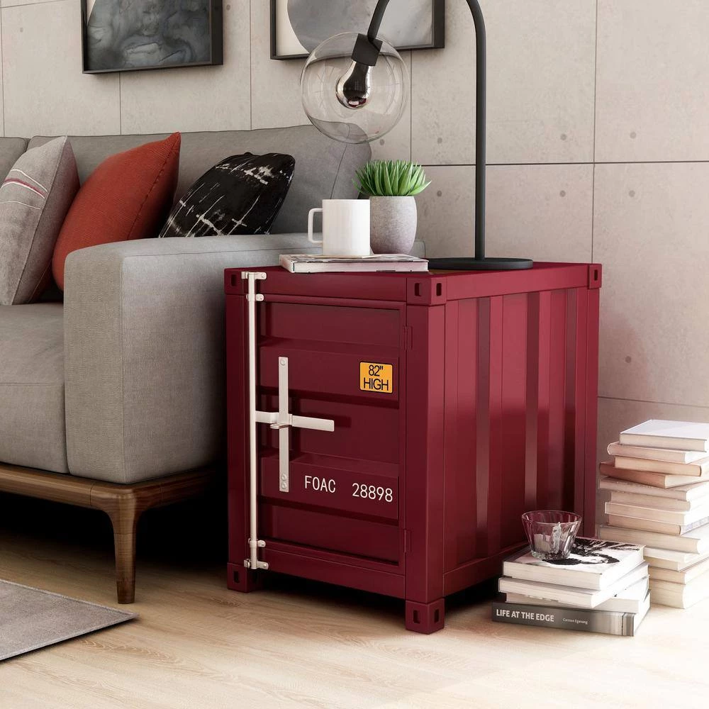 Wedgewood Red Sliding Door Storage End Table by Furniture of America 4 Wedgewood Red Sliding Door Storage End Table by Furniture of America - Image 4