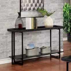 Bonte 48 in. Rustic Black Standard Rectangle Console Table with Shelf by Furniture of America -Furniture of America Sales Store rustic black furniture of america console tables idf 4344s 1f 1000