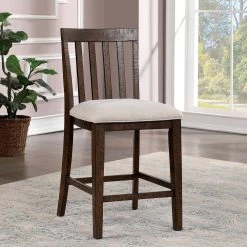 Creeke Rustic Oak and Beige Polyester Padded Counter Height Dining Chairs (Set of 2) by Furniture of America -Furniture of America Sales Store rustic oak and beige furniture of america dining chairs idf 3902pc 31 1000