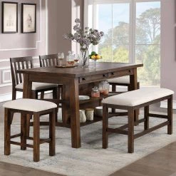 Creeke Rustic Oak and Beige Polyester Padded Counter Height Dining Chairs (Set of 2) by Furniture of America -Furniture of America Sales Store rustic oak and beige furniture of america dining chairs idf 3902pc 44 1000