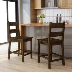 Stella 24.5 in. Rustic Oak Wood Ladder Counter Height Chairs (Set of 2) by Furniture of America -Furniture of America Sales Store rustic oak furniture of america dining chairs idf 3060pc 31 1000