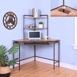 51 in. Light Copper and Sand Black Steel Corner Desk with USB Port by Furniture of America -Furniture of America Sales Store sand black and light pure copper furniture of america computer desks idf dk5242 77 1000