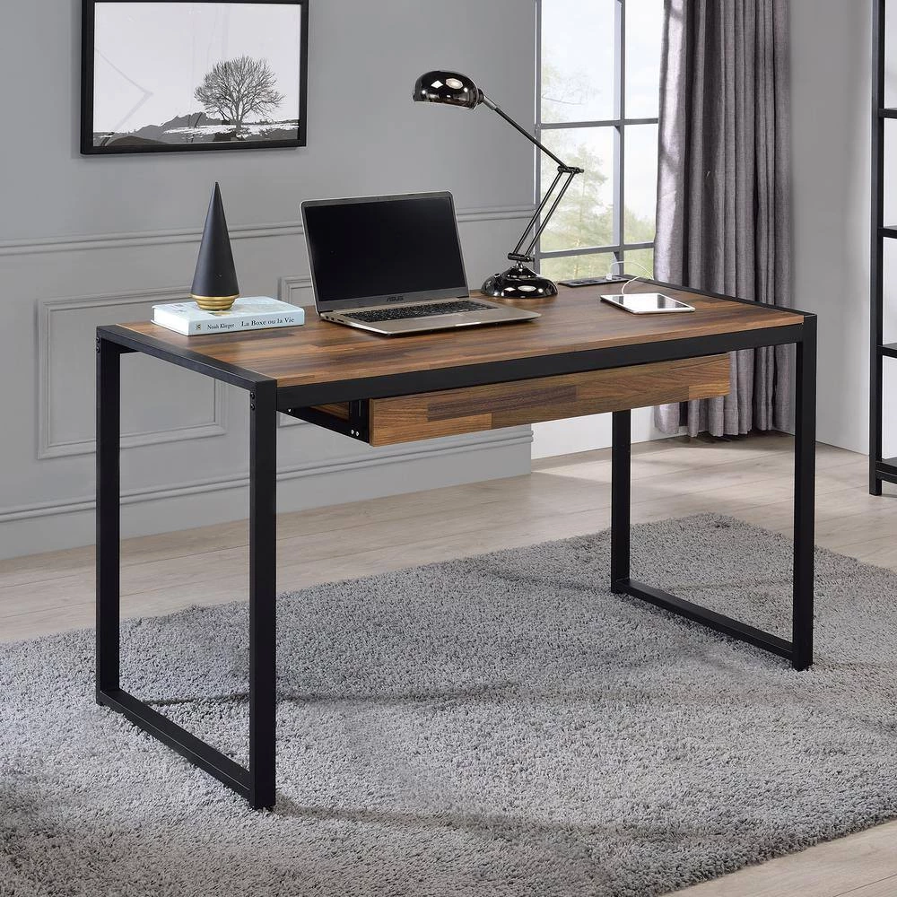 Nileman 50.38 in. Rectangular Sand Black and Natural Tone Writing Desk with 1-Drawer by Furniture of America 7 Nileman 50.38 in. Rectangular Sand Black and Natural Tone Writing Desk with 1-Drawer by Furniture of America - Image 7