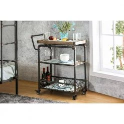 Merimac Sand Black 3-Tier Serving Cart with Stemware Racks by Furniture of America -Furniture of America Sales Store sand black furniture of america bar carts idf ac6847 31 1000