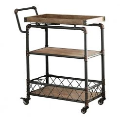 Merimac Sand Black 3-Tier Serving Cart with Stemware Racks by Furniture of America