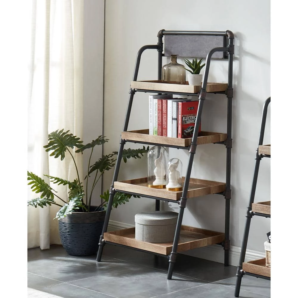 Sabela 59 in. H Sand Black 4-Shelf Bookcase by Furniture of America 2 Sabela 59 in. H Sand Black 4-Shelf Bookcase by Furniture of America - Image 2