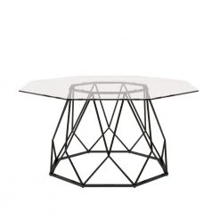 Mysen 36 in. Sand Black Powder Coating Octagon Glass Top Coffee Table by Furniture of America