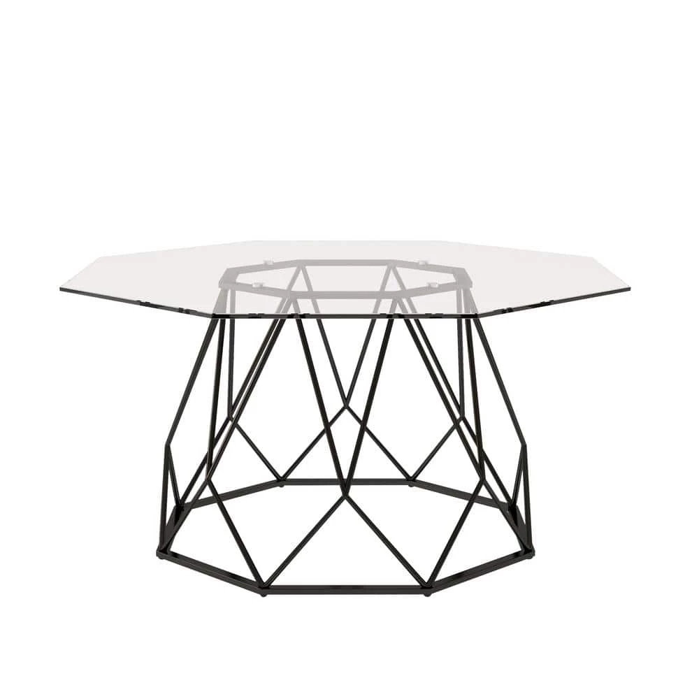 Mysen 36 in. Sand Black Powder Coating Octagon Glass Top Coffee Table by Furniture of America 1 Mysen 36 in. Sand Black Powder Coating Octagon Glass Top Coffee Table by Furniture of America