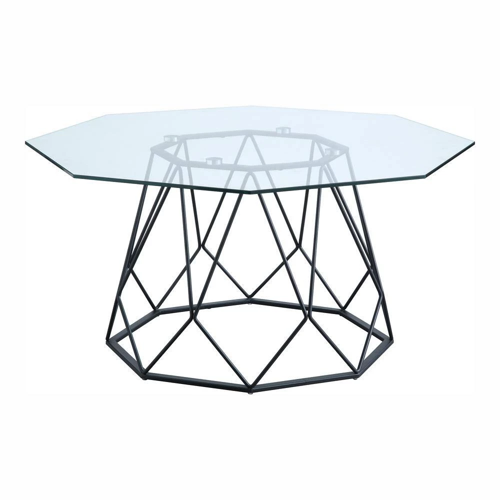 Mysen 36 in. Sand Black Powder Coating Octagon Glass Top Coffee Table by Furniture of America 2 Mysen 36 in. Sand Black Powder Coating Octagon Glass Top Coffee Table by Furniture of America - Image 2