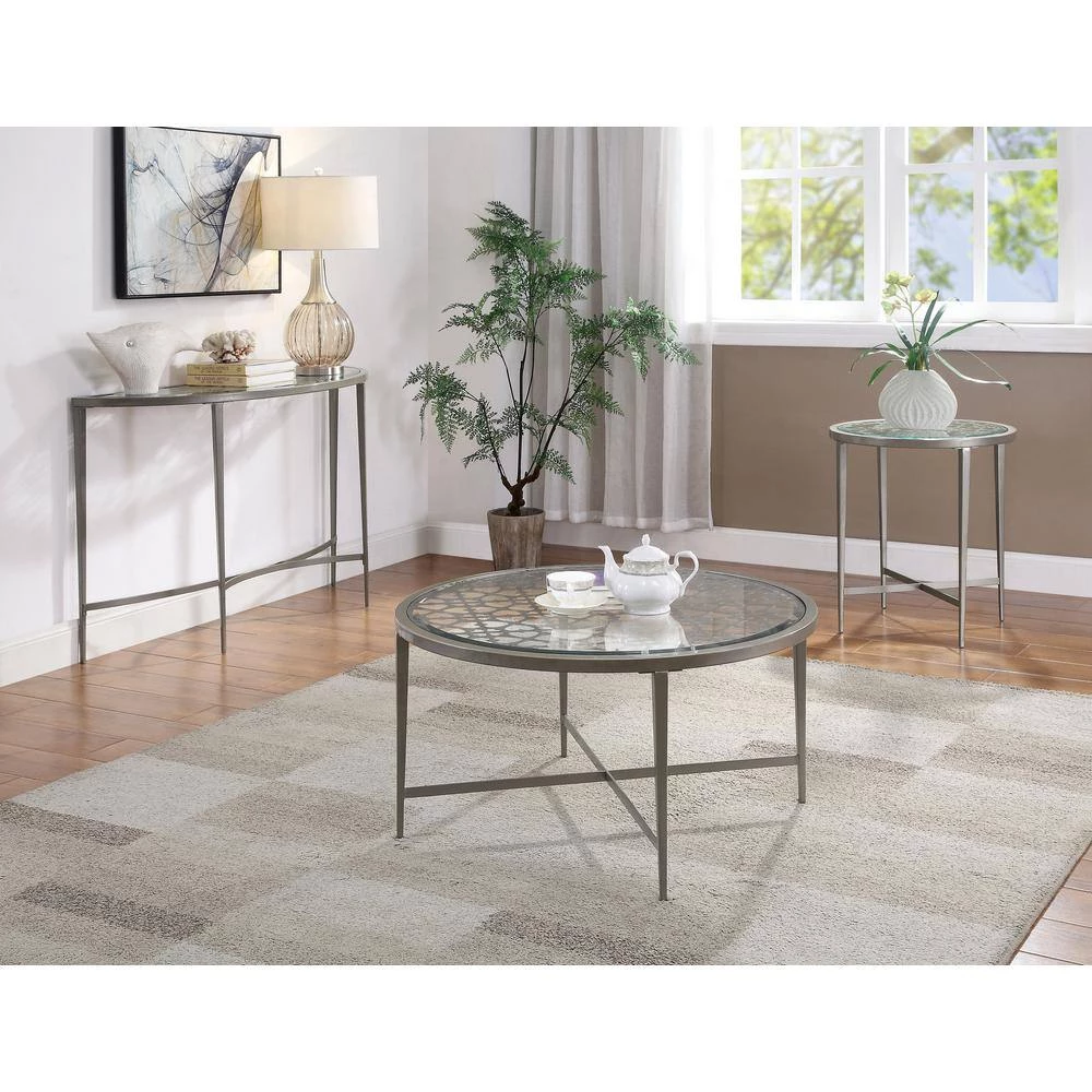 Zophie 45 in. Silver Half Moon Glass Console Table by Furniture of America 5 Zophie 45 in. Silver Half Moon Glass Console Table by Furniture of America - Image 5